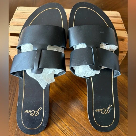 J. Crew Cyprus Sandals Interlocking Straps Black Leather Made in Italy Size 9 - Picture 7 of 13